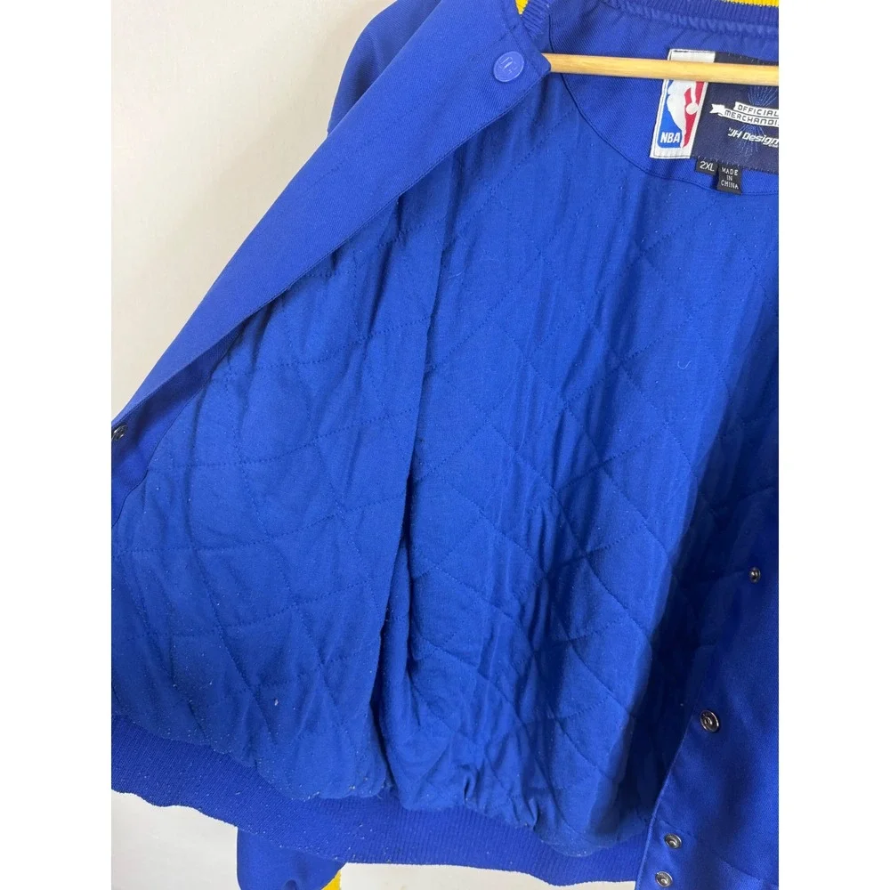 JH Design NBA Golden State Warriors Varsity Jacket Blue Yellow Mens 2XL Bomber